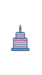 Minimalist Flat Sticker Illustration of a Simple Two-Tier Birthday Cake with Candle