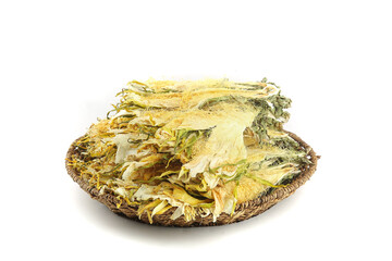 Dried Herbal Tea Leaves in Wicker Basket on White Background - Natural Wellness Ingredient