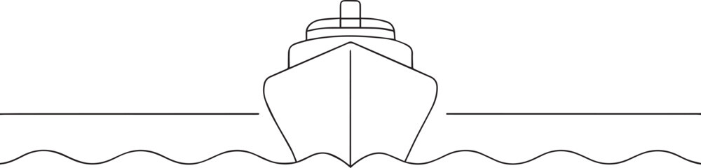 cruise ship tourism transportation continuous one continuous line art, Vector illustration, One line art, Line art graphic style.