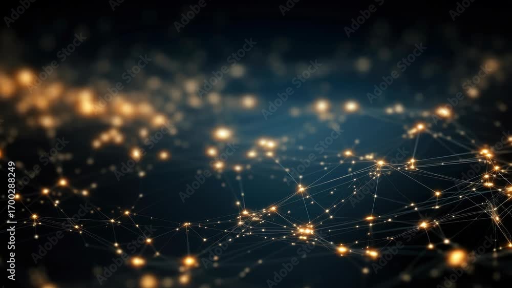 Aufkleber abstract network of glowing nodes and lines, captured from a low-angle view, creating a dynamic and 