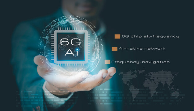 Future technology 6G chip AI brain, tech serves key hardware foundation for AI-native networks, Global wireless devices, systems and internet of things, Smart communication networks on IoT devices
