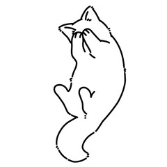 Cute cat lying on its back with eyes closed, adorable cartoon style illustration perfect for pets, animals, and kawaii designs. Cartoon cat line art outline illustration.