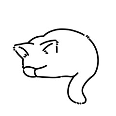 Adorable spotted cat head illustration with closed eyes, minimalist cartoon style design perfect for icons, pet graphics, and cute animal art. Cartoon cat line art outline illustration.