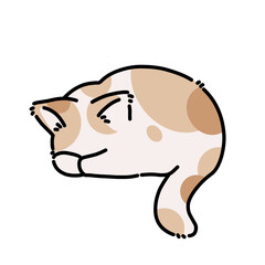 Beige spotted cat head illustration with closed eyes, minimalist cartoon style design perfect for icons, pet graphics, and cute animal art. Minimalist cat icon mascot illustration.