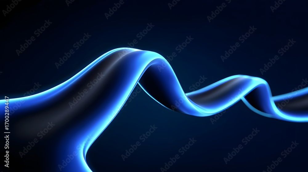 Poster mesmerizing abstract image of a dynamic, swirling blue energy flow or wave against a dark background