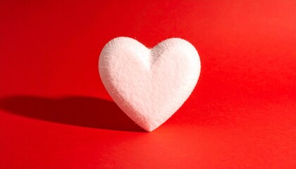 White textured heart on vibrant red background—bold contrast and off-center placement evoke love, emotion, and symbolic purity in a minimalist visual of affection and sentiment.
