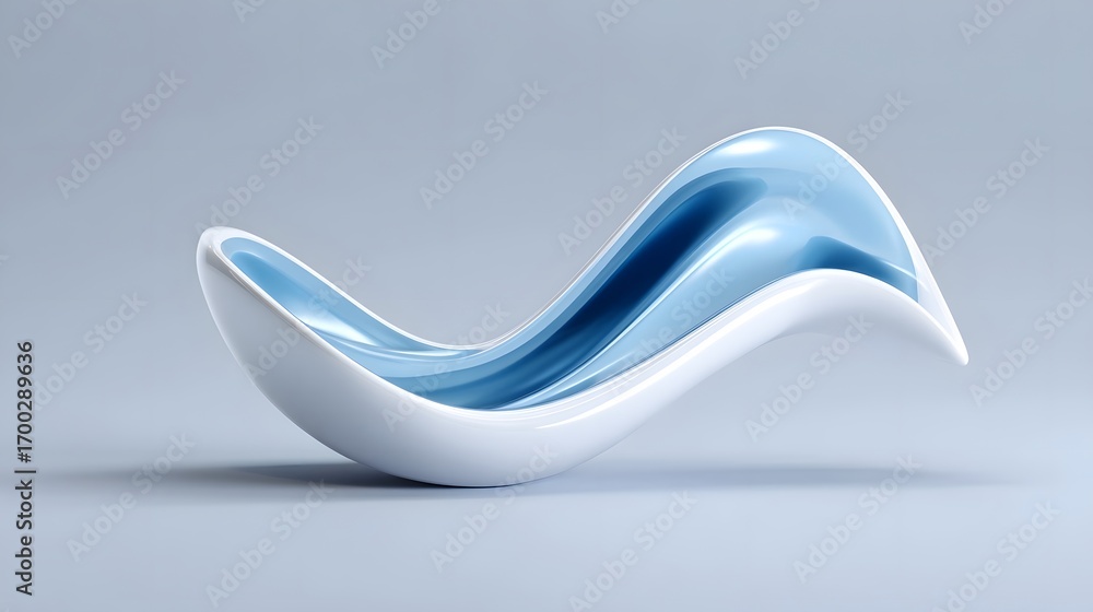 Poster sleek, minimalist abstract sculpture featuring a smooth, flowing wave-like form with a gradient of b