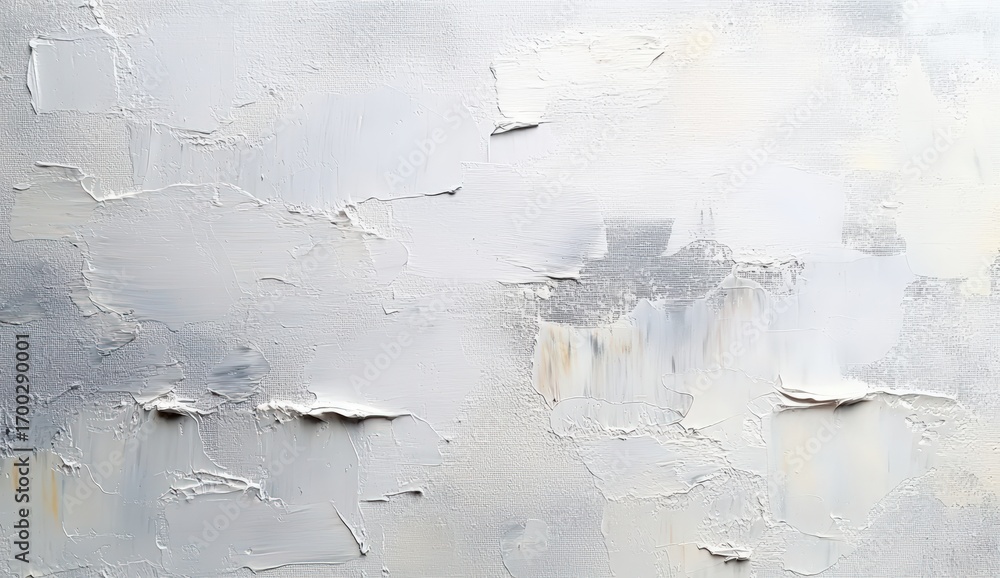 Poster an abstract artwork featuring textured layers of white and light gray, creating a soft, almost ether