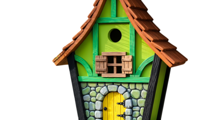Quirky handmade bird house whimsical fairytale birdhouse isolated on transparent background