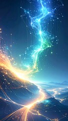 Digital highway through a luminous landscape