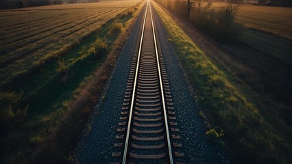 Endless Railroad Tracks at Sunset A Journey's Beginning