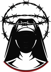 Illustration Art Vector Featuring Nun with Barbed Wire Halo Dark Graphic Design