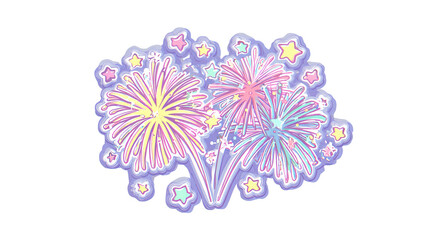Cute Kawaii Fireworks Sticker with Pastel Colors and Stars
