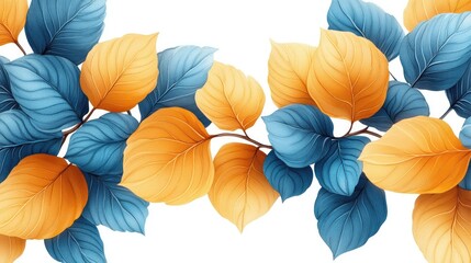 Vibrant autumn leaves border on white background