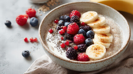 Healthy Oatmeal Bowl with Fresh Fruits and Nuts Nutritious Morning Breakfast Food