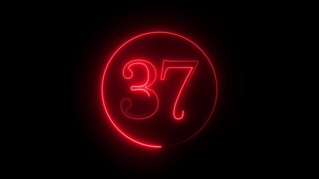 red neon number 37 inside a circle on a black background, creating a futuristic and modern aesthetic, suitable for technology, countdowns, or digital displays, with a vibrant design.