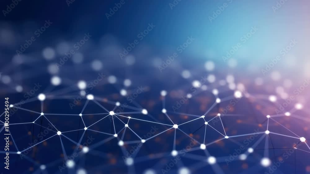 Poster abstract network with glowing nodes and lines, captured from a high-angle view. perfect for a tech-t