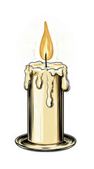 Retro Illustration of a Dripping Candle with Radiant Glow, Sticker Style