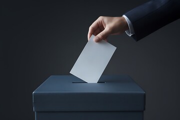 A Person in a Suit Carefully Deposits a Ballot into a Secure Ballot Box During an Important Election Process