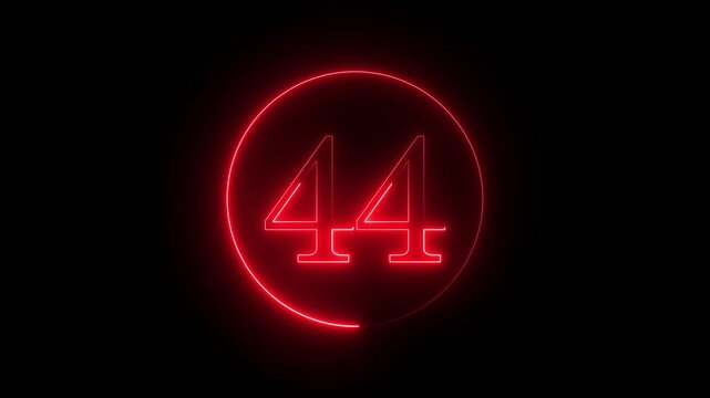 Glowing red neon number 44 in a circle against a dark background, creating a modern and vibrant design element for technology, gaming, or futuristic themes, with a sense of energy and innovation