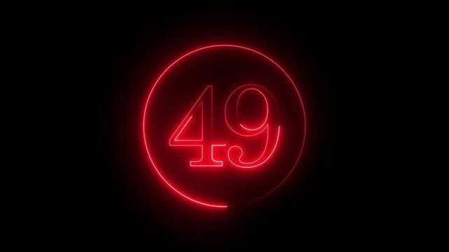 vibrant red neon sign illuminates the darkness, displaying the number 49 enclosed within a glowing circle, creating a striking visual effect against the black backdrop, perfect for modern designs