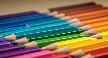 Fototapeta premium Vibrant Rainbow of Sharpened Colored Pencils Lined Up for Creativity