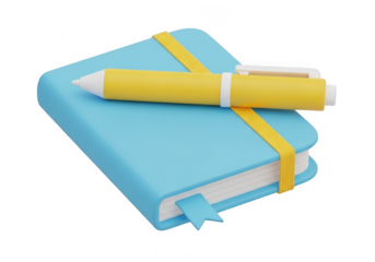 Blue book and yellow pen isolated on transparent background