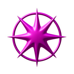 Neon Starburst Icon – Glossy Magenta-Pink Burst with Circular Ring on Transparent Background