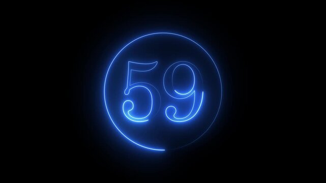 glowing blue neon sign displays the number 59 inside a circle on a black background, creating a modern and eye catching design element for technology, science, or numerical concepts