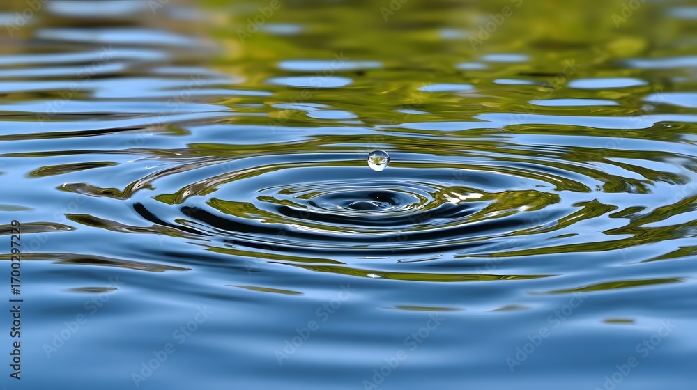 Aufkleber tranquil water surface with gentle ripples and a single drop creating concentric circular patterns.