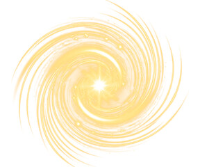 A Swirling Vortex of Golden Light and Cosmic Dust Isolated on a transparent background
