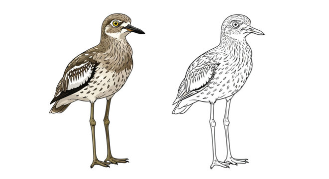 Australian Bush Stone Curlew Coloring Sheet Outline Version Printable Educational Bird Activity