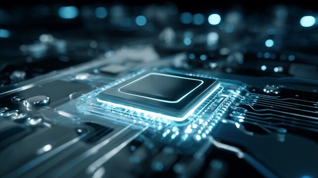 Close-up of a cpu processing data on a motherboard, highlighting advancements in computer technology - Powered by Adobe
