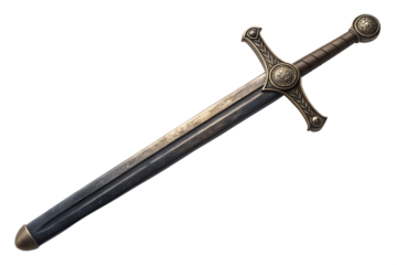 Beautifully preserved antique sword, showcasing an ornate and intricately detailed hilt, complemented by a robust, aged blade, evoking centuries of historical tales