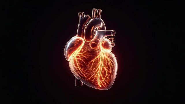 Pulsating 3D Human Heart Animation with Glowing Electrical Impulses and Blood Flow.