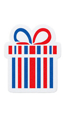 Minimalist Flat Sticker Illustration of a Striped Gift Box with Red and Blue Bow