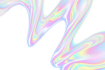 Futuristic light neon iridescent holographic 3D liquid flowing wave form, splash isolated design element, transparent background, abstract geometric glass shape decoration.
