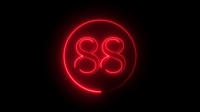 vibrant neon red number 88 glows brightly within a circular frame against a stark black backdrop, creating a modern and eye catching design element perfect for digital displays and graphics.
