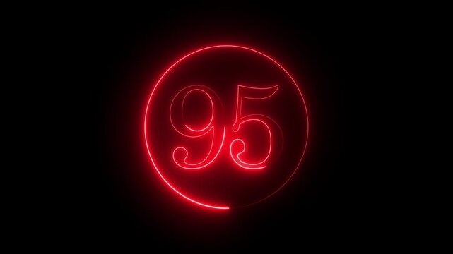 glowing neon sign displays the number ninety five, encased within a bright red circle against a stark black backdrop, creating a modern and attention grabbing design element for various applications. 