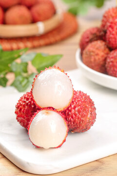 Premium Guiwei Lychee from Lingshan Zengcheng China - Fresh Tropical Fruit with Excellent Flavor on White Plate