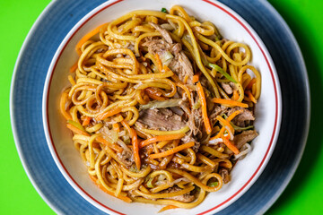 London UK, September 12 2025, Chinese Style Hoisin Duck Noodles Meal