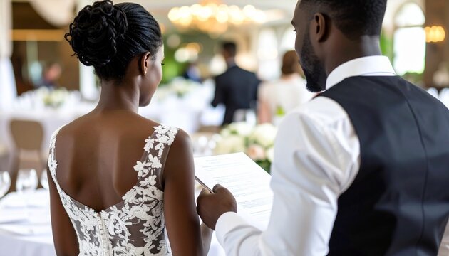 Couple at wedding reception indoor event - Powered by Adobe