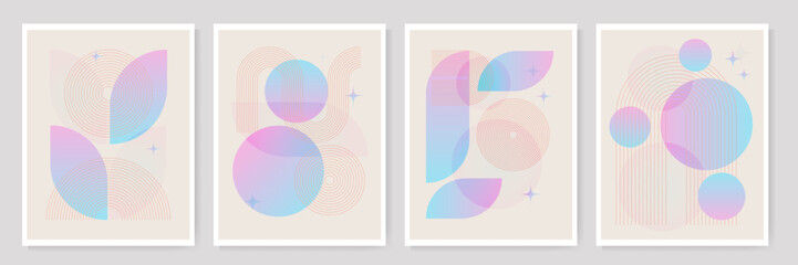 Abstract geometric gradient poster background set. Cover template background design collection with line art shapes and gradient elements. Modern vector design