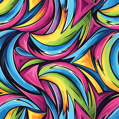 Dynamic abstract graffiti art with vibrant colors and bold outlined shapes, patern seamless, Stock royalty image.