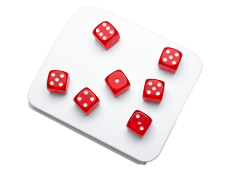 Top-Down View of Scattered Red Dice, Transparent Background PNG