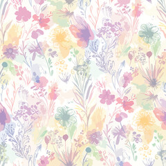 Delicate floral pattern with watercolor effect and pastel color palette, patern seamless, Stock royalty free.