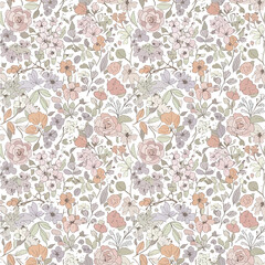 Delicate floral pattern with pastel flowers and leaves for backgrounds and textiles, patern seamless, Stock royalty image.