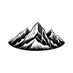 Beautiful mountain landscape illustration, black and white color style, flat vector style, scenic alpine view, nature background, outdoor adventure design