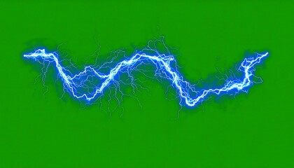 A vibrant, digital depiction of a lightning bolt electrifying across a plain green backdrop. The electric current radiates with intense blue light, 
