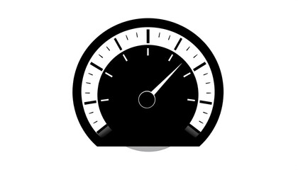 Simple black and white speedometer graphic with a single, clear needle, suitable for illustrating speed or progress.